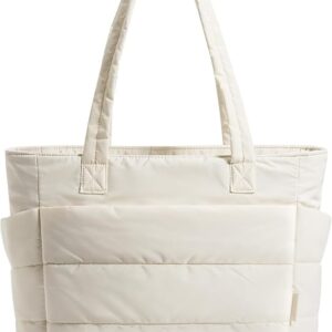 BAGSMART Tote Bag for Women, Lightweight Puffy Tote Bag with Compartments Quilted Shoulder Bag Handbag for Travel, Work, Gym